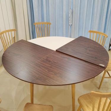 Imagem de Apenas tampo de mesa redonda de 47 a 87 polegadas, mesa dobrável de madeira, mesa útil para cozinha, mesa lateral de café, textura de mármore mogno de teca de nogueira (marrom, 130 cm (51 pol.)