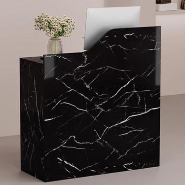 Imagem de Mesa de recepção moderna com gavetas trancáveis para salão de beleza ou escritório, balcão frontal com economia de espaço, balcão de varejo em acabamento preto - 60 cm
