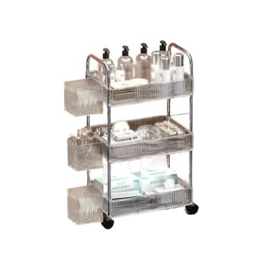 Imagem de Rack de carrinho de salão com rodas, rodízios giratórios de 360°, cesta suspensa, armazenamento compacto para barbearias, salões de beleza, spas e estúdios de tatuagem (cinza, 38 x 28 x 77 cm)