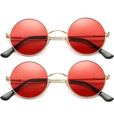 Imagem de AIEYEZO Óculos de sol redondos retrô para homens e mulheres óculos de sol polarizados modernos vintage pequenos óculos de sol redondos, Pacote com 2 (ouro/vermelho oceano + ouro/vermelho-oceano), MM