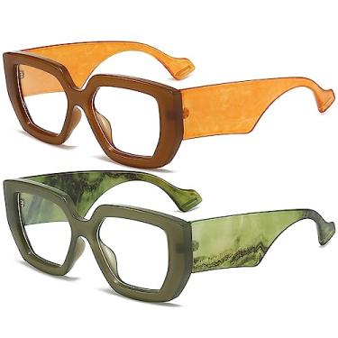 Imagem de AIEYEZO Óculos De Sol Com Armação Grossa E Luz Azul Para Homens Mulheres, Quadrados Da Moda Computador, Anticansaço Visual Previne Dor Cabeça (Marrom + Verde Oliva)