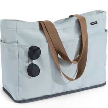 Imagem de GAGAKU Bolsa de praia impermeável XXL com zíper - bolsa de natação grande dobrável para família, mulheres, piscina, viagem - azul, 50 x 38 x 19 cm