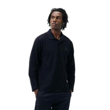 Imagem de Camisa Hering Polo Manga Longa Bordada Preta Piquet-Masculino