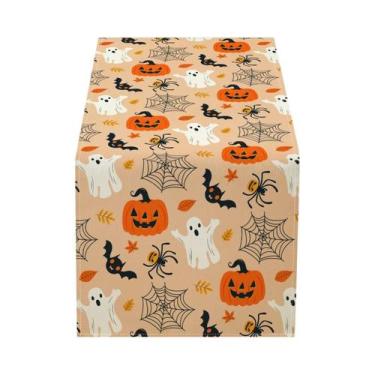 Imagem de Caminho De Mesa Boêmio Para Halloween Com Fantasmas, Abóboras, Teias D