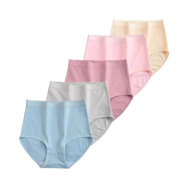 Imagem de Calcinhas De Algodão De Cintura Alta plus Size Para Mulheres, 5 Peças/
