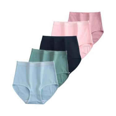 Imagem de Calcinhas De Algodão De Cintura Alta plus Size Para Mulheres, 5 Peças/