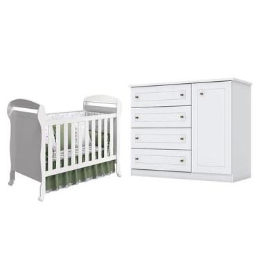 Imagem de Berço Americano Danny Branco Acetinado Reller e Cômoda Infantil Americ