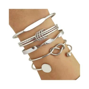 Imagem de Conjunto De 5 Pulseiras Geométricas Ajustáveis Com Aro De Aço, Elegant