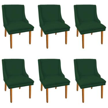 Imagem de Kit 6 Cadeiras de Jantar Suede Verde Pés Palito