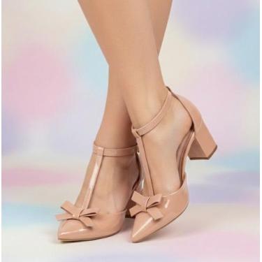 Imagem de Saparto Scarpin Feminino Salto Grosso Médio Bico Fino Tira Tornozelo E