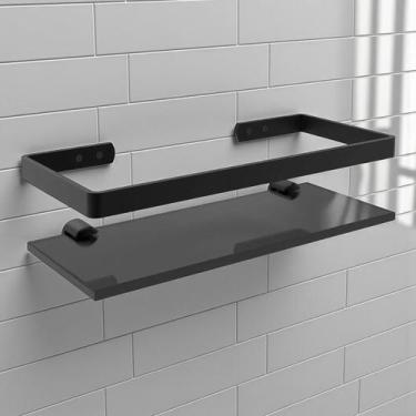 Imagem de Suporte porta shampoo prateleira de vidro 10x35 cm preto - CASA H