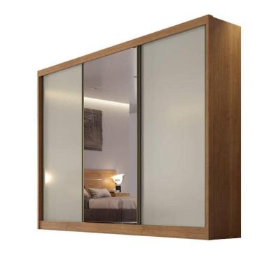 Imagem de Guarda Roupa Casal Com Espelho 3 Portas 8 Gavetas - Sollo-cumaru Off White - Móveis Horizonte