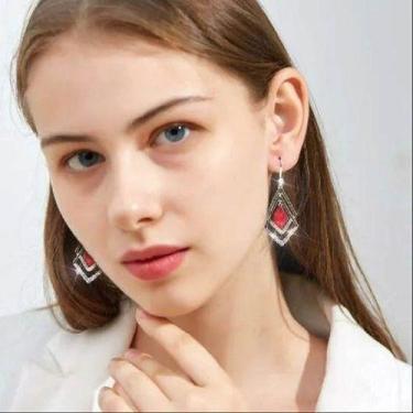 Imagem de Brincos Strass Sobrepor Delicado Feminino Pedra Bela Festa, Vermelho
