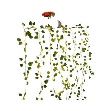 Imagem de Guirlanda De Folhas Verdes Artificiais Com Luzes De Fada Para Decoraçã