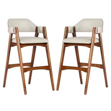 Imagem de Kit 2 Banquetas Alta em Madeira Lina Estofada Couríssimo Palha CCS