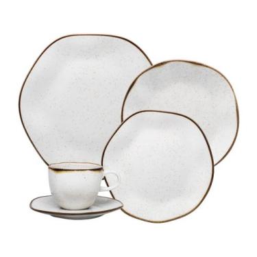 Imagem de Aparelho Jantar Chá Oxford Maresia 20 Peças Branco/Marrom, Branco e Ma