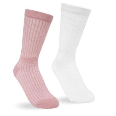 Imagem de Kit 2 Meias Puma Cano Longo Feminina 4890.002, Rosa retro, Branco, 34-