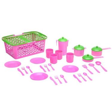 Imagem de Cesta Infantil Menina Brinquedo Panelinhas Cozinha Completo - Brinqued