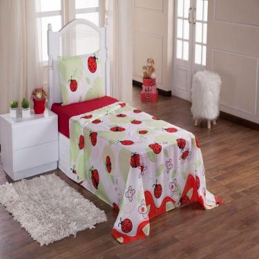 Imagem de Jogo de Cama Infantil Joaninha Solteiro 3 Peças 100% Poliéster com Lençol com Elástico Rosa