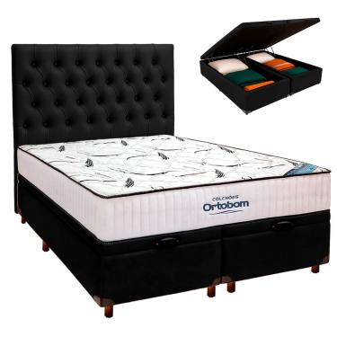 Imagem de Cama Box Bau + Colchão Casal High Foam Ortobom + Cabeceira