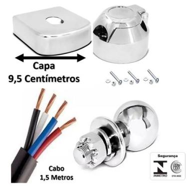 Imagem de Kit Engate Reboque Bola Aço Capa Tomada Cromada Fio - PAES