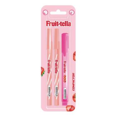 Imagem de Kit Escolar Compactor Fruit Tella: Caneta Esferográfica e Marca Texto 