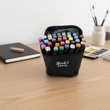 Imagem de Kit Canetinhas Ponta Dupla 36 Cores Estojo Escolar para Desenhos Vibra