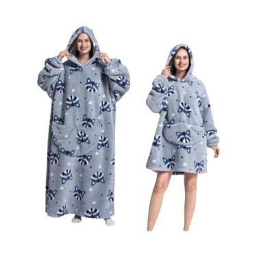 Imagem de Cobertor De Flanela Oversized Com Mangas, Moletom Com Capuz Para Inver