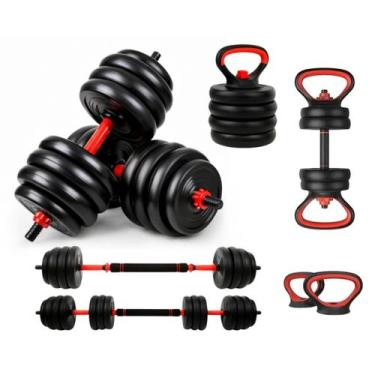 Imagem de Kit Halteres 6 Em 1 Peso Musculação Até 40kg Ajustável Preto - Ahead S
