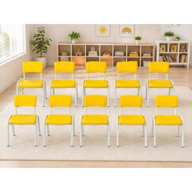 Imagem de Kit 10 Cadeira Iso Infantil Amarela Escolar e Creche - ECOMHOME