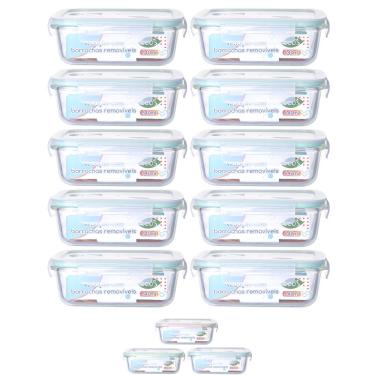 Imagem de Jogo 10 Pote de Vidro Hermético Marmita Tampa 4 Travas 640ml