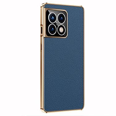 Imagem de GSYH Capa para Oneplus 10 Pro, capa de telefone de couro legítimo fina com proteção de câmera Capa galvanizada à prova de choque e fina capa protetora elegante, azul