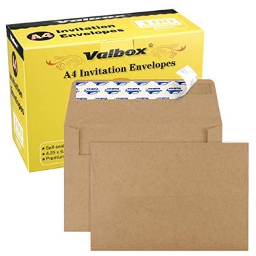 Imagem de Envelopes de foto ValBox A4 100 unidades 4 x 6 envelopes de papel Kraft autovedação para cartões 4x6, fotos, casamentos, convites, chá de bebê, 10,8 x 15,2 cm (A4), Marrom, 4.25x6.25 Inches