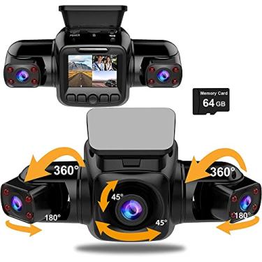 Imagem de XRC TECH Câmera veicular frontal e direita 3 canais, visão noturna infravermelha 3 câmeras gravador de vídeo simultâneo, aplicativo WiFi, proteção panorâmica de 360 graus WDR