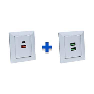 Imagem de Kit Espelhos Tomadas Duplo Chanf com 2usb 3.5A e 2 Usb 4.9A COR:BRANCO