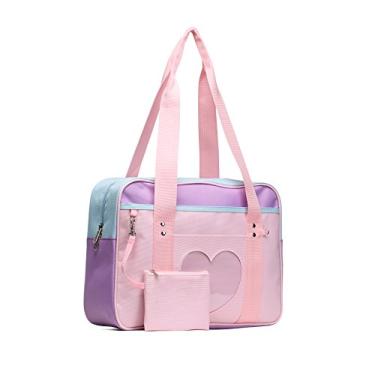Imagem de STEAMEDBUN Kawaii Ita Bolsa escolar japonesa linda bolsa grande ombro anime coração bolsa, Alças rosa, 14.8x4.8x11 inch (LxWxH)