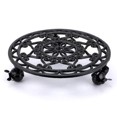 Imagem de Skelang — Carrinho de paleta de ferro fundido para planta de 13,3 polegadas, boneca de vaso com roda de freio, bandeja de rodinhas para rodinhas da Planter Trolley, pires para vaso de plantas em movimento