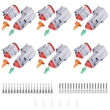 Imagem de Deutsch DT Grey Conectores de 3 pinos 6 conjuntos, conector de fio elétrico à prova d'água com contatos sólidos e plugue de vedação para caminhões, veículos off-road, construção, agricultura, fuzileiros navais, motocicletas