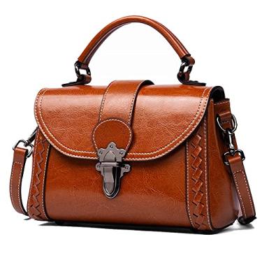 Imagem de Bolsa transversal com aba de alça superior para mulheres bolsa de couro moda retrô bolsa de ombro casual bolsas, Marrom