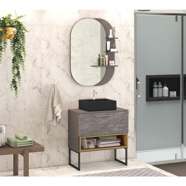 Imagem de Gabinete para Banheiro Vicenza 78cm 01 Gaveta com Cuba e Espelheira Móveis Bosi - Magneto/Cosmopolitan/Nogal