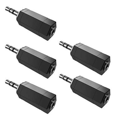 Imagem de Adaptador estéreo de 3,5 mm para mono, pacote com 5 plugues machos estéreo TRS de 3,5 mm banhados a ouro 3,5 mm para conector fêmea mono de 3,5 mm 1/8" adaptador RF