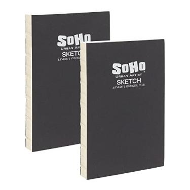 Imagem de SoHo Urban Artist Blocos de esboço encadernados abertos - blocos de esboço com encadernação copta aberta para desenho, caligrafia, qualquer mídia seca e muito mais! - [Branco - pacote com 5,6 x 8,26
