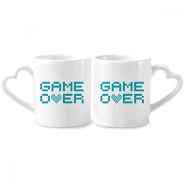 Imagem de Conjunto de canecas de porcelana Blue Game Over Pixel para casais, copo de cerâmica com alça de coração