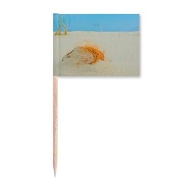 Imagem de Ocean Sand Beach Orange Line Picture Toothpick Flags Marker Topper Decoração de Festa