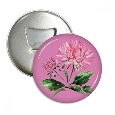 Imagem de Aquarela rosa crisântemo verde abridor de garrafas ímã de geladeira emblema multifuncional
