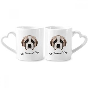 Imagem de Conjunto de canecas de porcelana para casais, animais de estimação, cachorros, de São Bernardo e cachorro, com coração