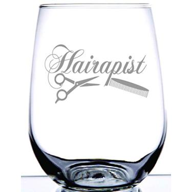 Imagem de Vidro de vinho sem haste Hairapist | Vidro elegante para cabeleireiro barbeiro estilista | Masculino ou feminino | Gravação a laser cria design fosco