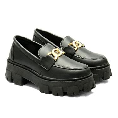 Imagem de Mocassim Feminino Tratorado GuGi Com Metal Oxford Plataforma Blogueira Leve 403-GG (39, Preto)