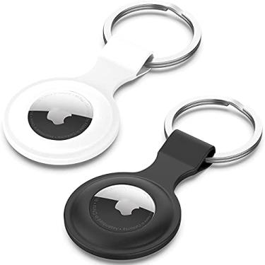 Imagem de Capa para Apple AirTag, suporte de chaveiro AirTags de silicone, capa compatível com AirTags chaveiro para coleira de cão, chave (pacote com 2)