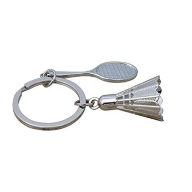 Imagem de Chaveiro com pingente de badminton criativo de metal chaveiro de carro esportivo legal pingente de bolsa de telefone presente (prata)